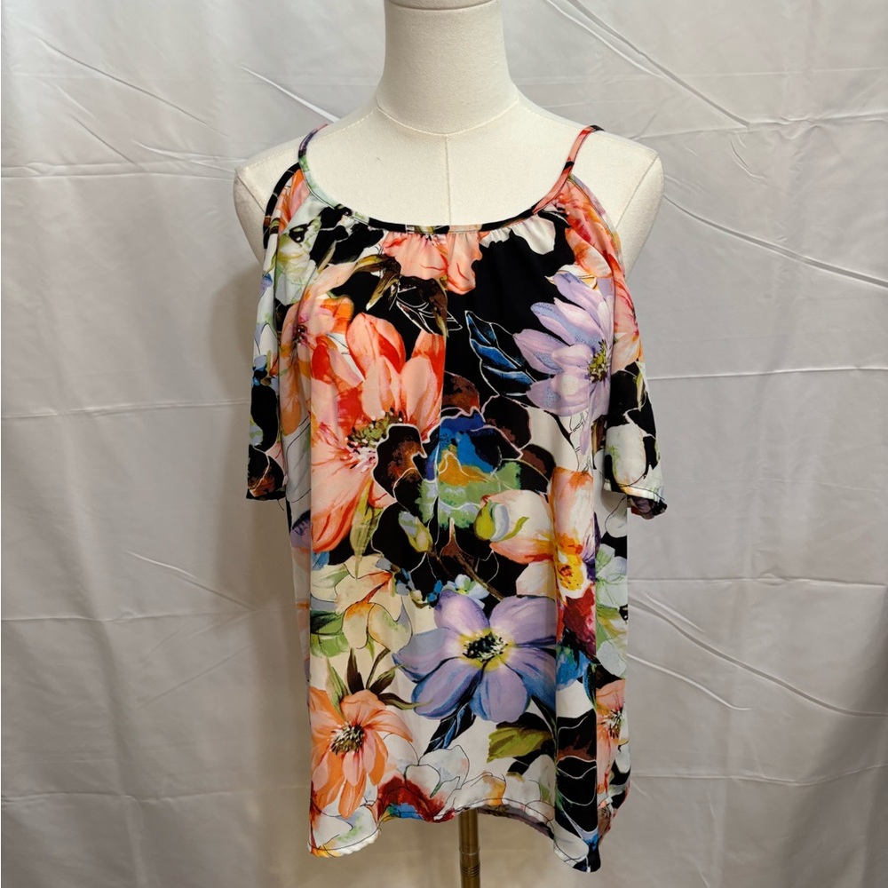 Spense Floral Cold Shoulder Blouse Medium‎ Black Multicolor Top